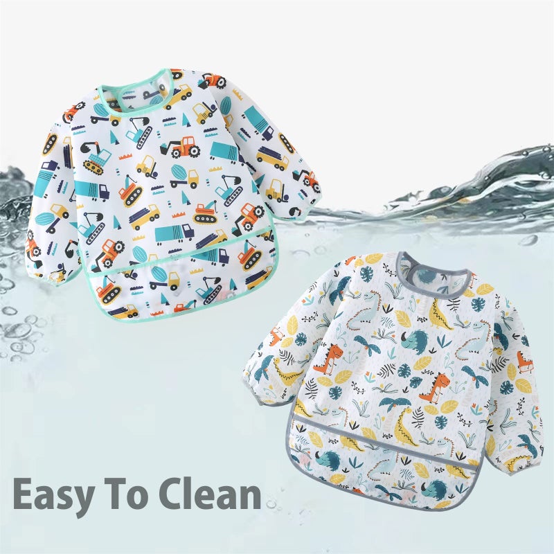 ElecMotive 5 Pack Long Sleeve Bib,Baby Toddler Waterproof Sleeved Bib for 6-30 Months Reusable with Catch-all Pocket - Image 3